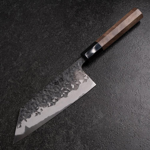 Bunka Blue Steel #1 Kurouchi Tsuchime Buffalo Walnut Handle 165mm (6.5”)-[Musashi]-[Japanese-Kitchen-Knives]