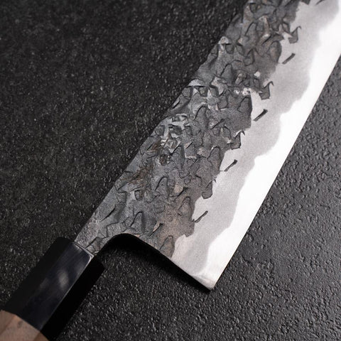 Bunka Blue Steel #1 Kurouchi Tsuchime Buffalo Walnut Handle 165mm (6.5”)-[Musashi]-[Japanese-Kitchen-Knives]