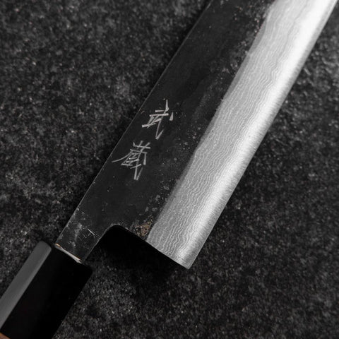 Bunka Blue Steel #2 Kurouchi Damast Büffelhorn und Walnussholz Griff 180mm