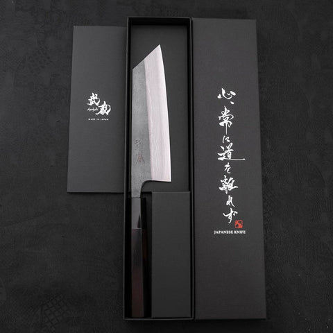 Bunka Blue Steel #2 Kurouchi Damascus Buffalo Ebony Handle 165mm