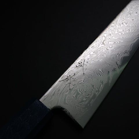 Bunka SLD Wave Nickel Damascus Blue Urushi Handle 170mm