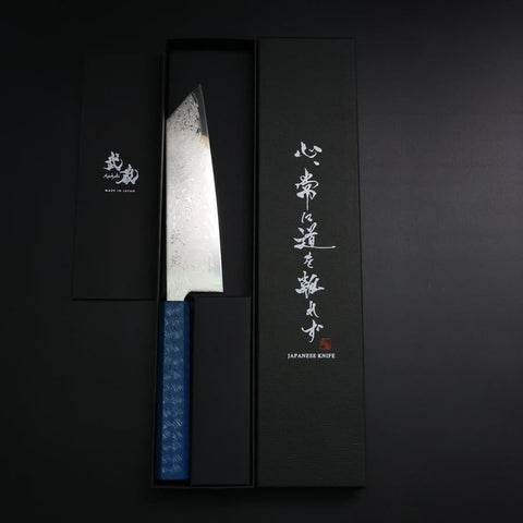 Bunka SLD Wave Nickel Damascus Blue Urushi Handle 170mm