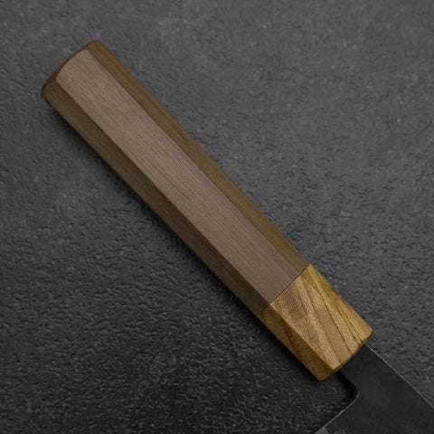 Bunka Stainless Clad Blue Steel #2 Kurouchi Walnut Zelkova Handle 180mm