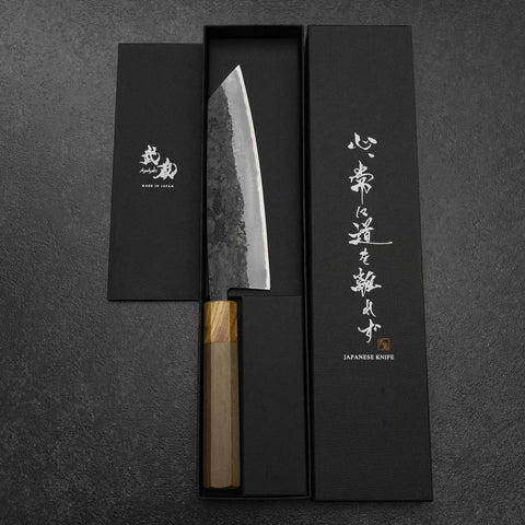 Bunka Stainless Clad Blue Steel #2 Kurouchi Walnut Zelkova Handle 180mm