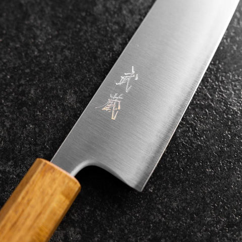 Bunka Stainless Clad Blue Super Polished Yaki Urushi Handle 175mm