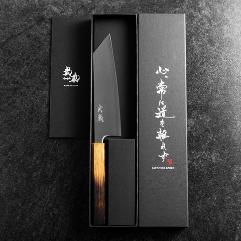 Bunka Stainless Clad Blue Super Polished Yaki Urushi Handle 175mm
