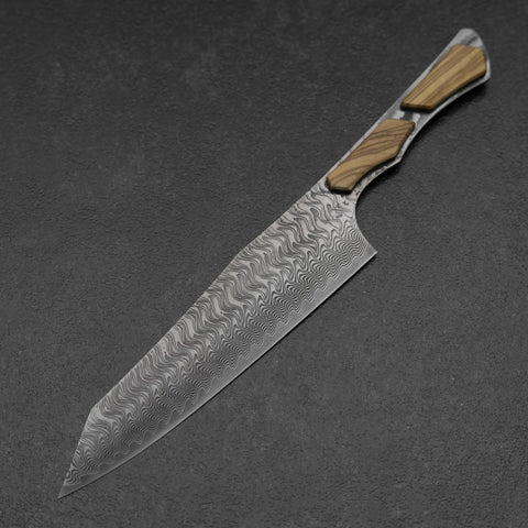 Bunka VG-10 Mirror Damascus Olive Handle 180mm - Black