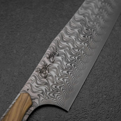 Bunka VG-10 Mirror Damascus Olive Handle 180mm - Black