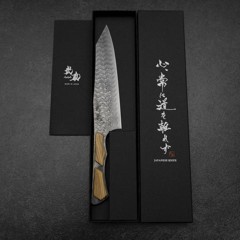 Bunka VG-10 Mirror Damascus Olive Handle 180mm - Black