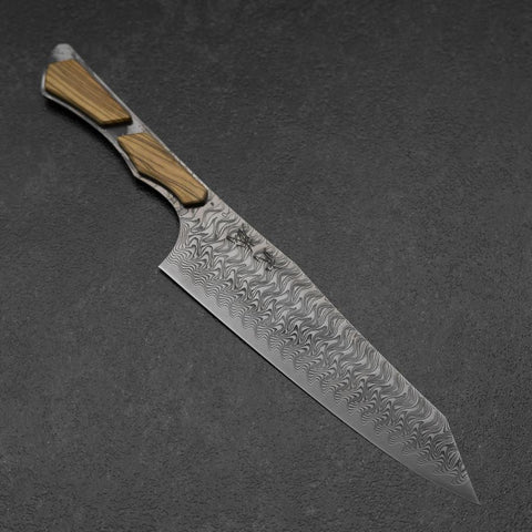 Bunka VG-10 Mirror Damascus Olive Handle 180mm - Black
