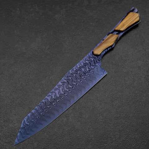 Bunka VG-10 Mirror Damascus Olive Handle 180mm - Blue