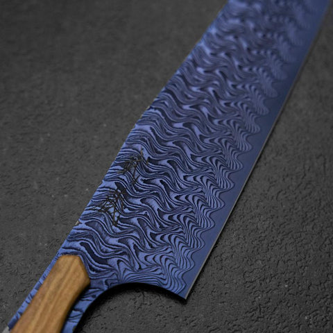 Bunka VG-10 Mirror Damascus Olive Handle 180mm - Blue