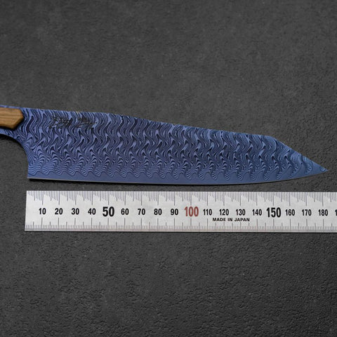 Bunka VG-10 Mirror Damascus Olive Handle 180mm - Blue