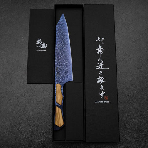 Bunka VG-10 Mirror Damascus Olive Handle 180mm - Blue