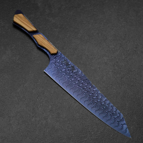 Bunka VG-10 Mirror Damascus Olive Handle 180mm - Blue