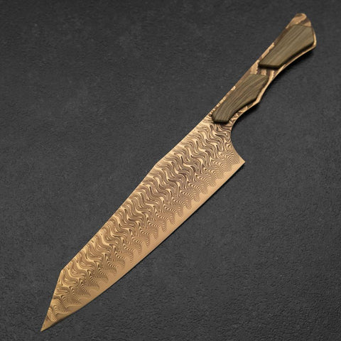 Bunka VG-10 Mirror Damascus Olive Handle 180mm - Brown