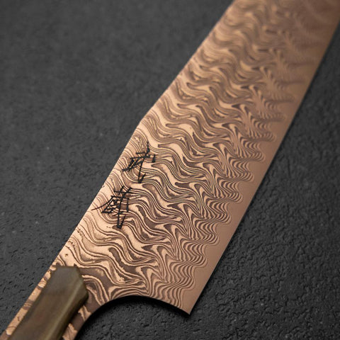 Bunka VG-10 Mirror Damascus Olive Handle 180mm - Brown