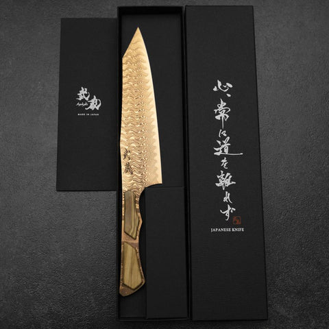 Bunka VG-10 Mirror Damascus Olive Handle 180mm - Brown