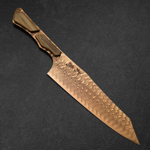 Bunka VG-10 Mirror Damascus Olive Handle 180mm - Brown