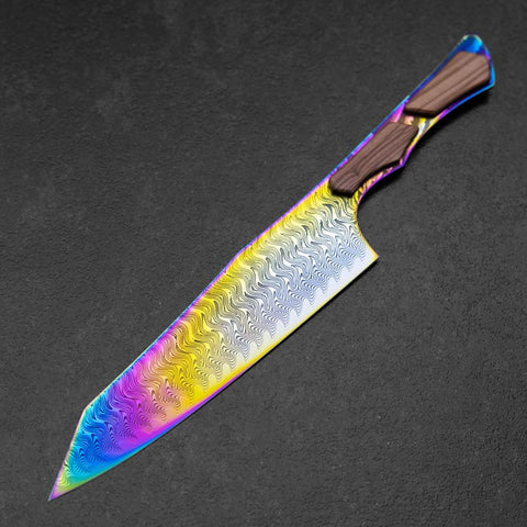 Bunka VG-10 Mirror Damascus Olive Handle 180mm - Rainbow
