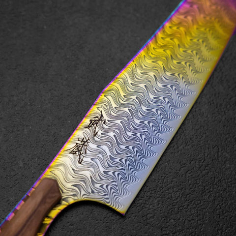 Bunka VG-10 Mirror Damascus Olive Handle 180mm - Rainbow