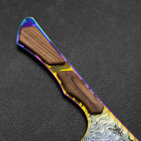 Bunka VG-10 Mirror Damascus Olive Handle 180mm - Rainbow