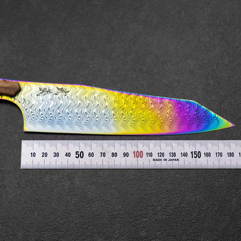 Bunka VG-10 Mirror Damascus Olive Handle 180mm - Rainbow