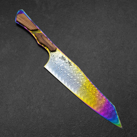 Bunka VG-10 Mirror Damascus Olive Handle 180mm - Rainbow