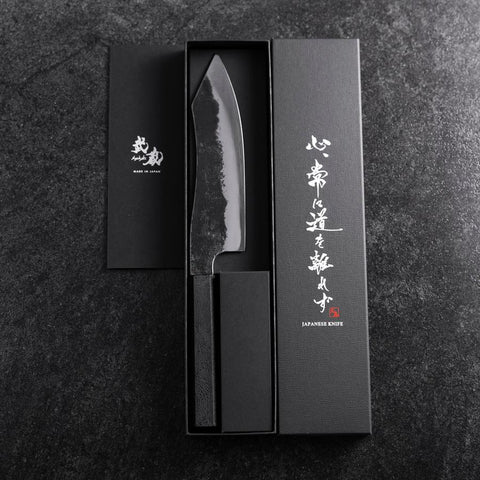 Bunka White Steel #2 Revestimiento Acero Inoxidable Kurouchi Mango Ishime Urushi Negro 180mm