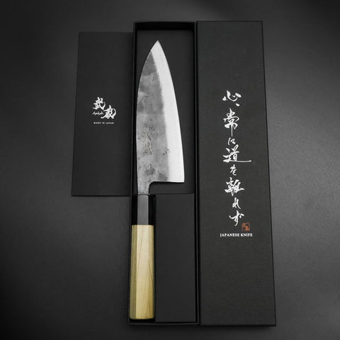 Deba Double Bevel White Steel #2 Kurouchi Buffalo Magnolia Handle 180mm