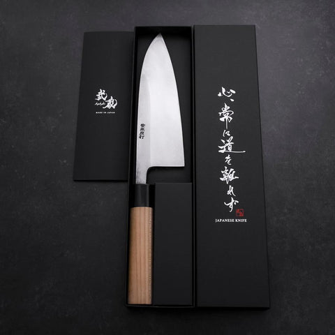 Deba Left Hand White Steel #2 Kurouchi Tsuchime Cherry Handle 180mm