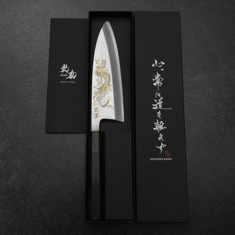 Deba White Steel #2 Kasumi Chokin Dragon Buffalo Ebony Handle 180mm