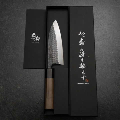 Deba White Steel #2 Kurouchi Tsuchime Walnut Handle 150mm