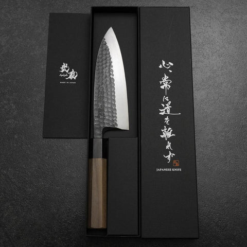 Deba White Steel #2 Kurouchi Tsuchime Walnut Handle 165mm