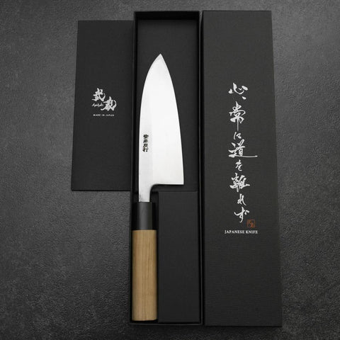 Deba White Steel #2 Left-Hand Kurouchi Tsuchime Cherry Handle 150mm