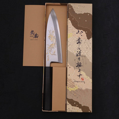 Deba White Steel #2 Kasumi Chokin Silver Dragon Buffalo Ebony Handle 170mm