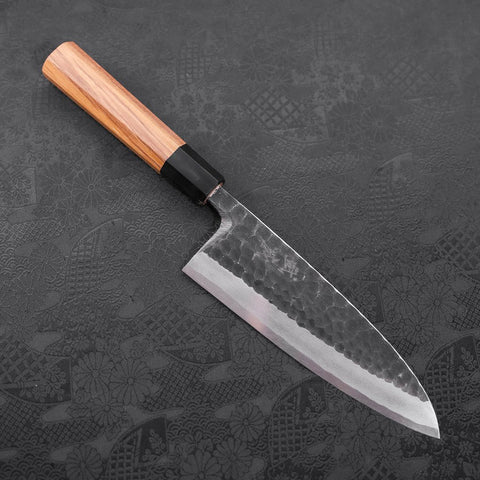 Deba White Steel #2 Kurouchi Tsuchime Buffalo Teak Handle 180mm