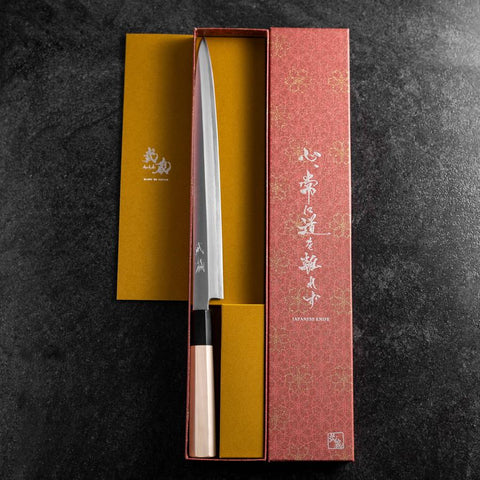 Fuguhiki White Steel #3 Kasumi Buffalo Magnolia Handle 270mm