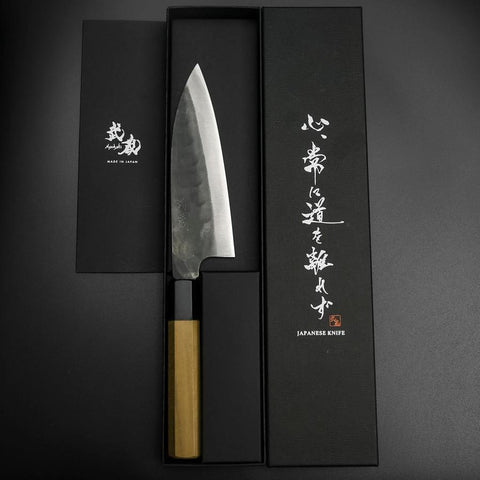 Funayuki Blue Steel #1 Stainless Clad  Kurouchi Buffalo Magnolia Handle 165mm
