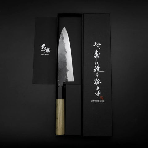 Funayuki Sabaki Blue Steel #1 Kurouchi Buffalo Magnolia Handle 165mm