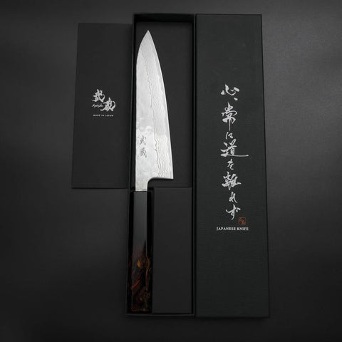 Gyuto 440C Nashiji Mirror Damascus Fire Urushi Handle 180mm