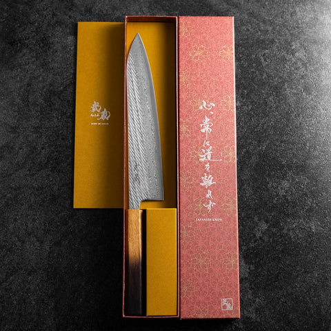 Gyuto AUS-10 Nawame Damascus Yaki Urushi Handle 240mm