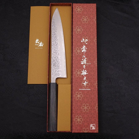 Gyuto AUS-10 Tsuchime Damascus Dark-Blue Urushi Handle 240mm