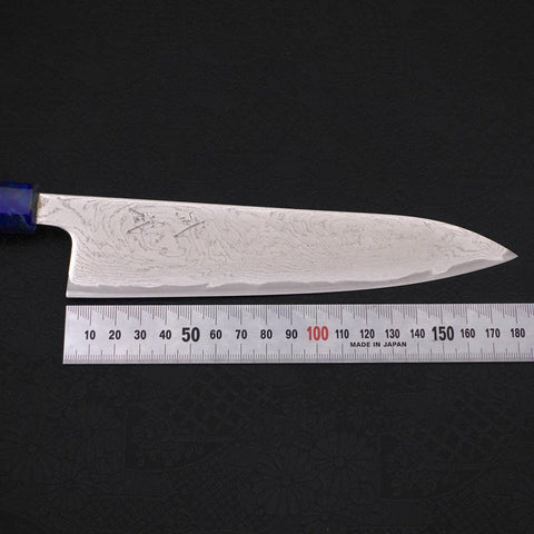 Gyuto AUS-10 Wave Nickel Damascus Ocean Blue Handle 180mm