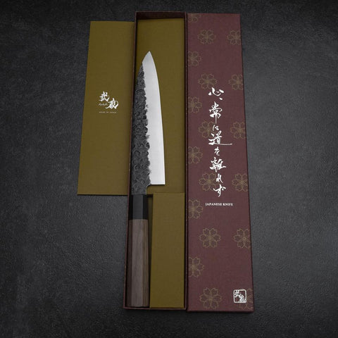Gyuto AUS-8 Kurouchi Tsuchime Shitan Walnut Handle 200mm