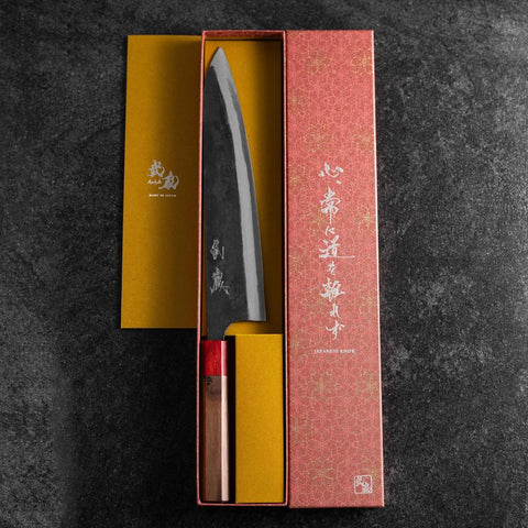 Gyuto Blue Steel #1 Kurouchi Walnut Red Handle 240mm