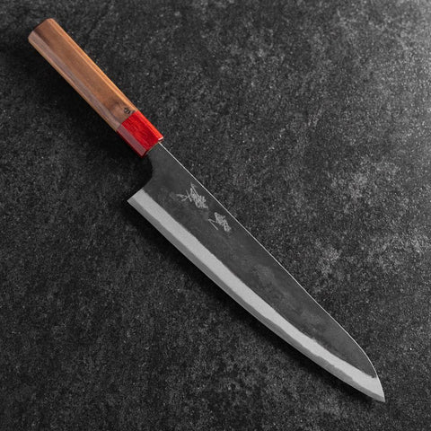 Gyuto Blue Steel #1 Kurouchi Walnut Red Handle 240mm
