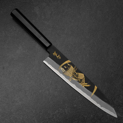Gyuto Blue Steel #2 Chokin Kurouchi Samurai New Moon Buffalo Ebony Handle 240mm