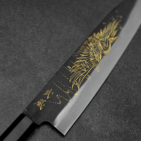 Gyuto Blue Steel #2 Kurouchi Chokin Crane Buffalo Ebony Handle 210mm