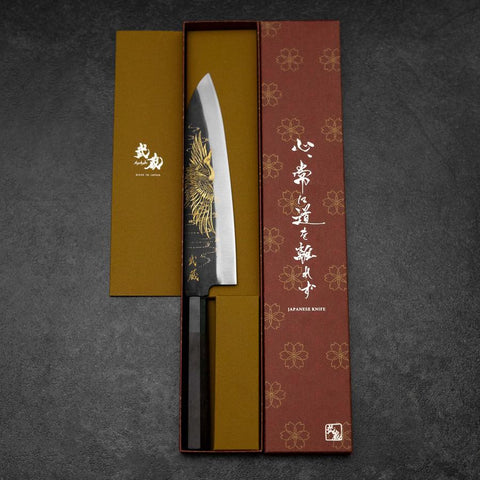 Gyuto Blue Steel #2 Kurouchi Chokin Crane Buffalo Ebony Handle 210mm